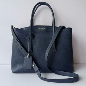 Kate Spade Margaux Navy Leather Satchel Hand Bag w/ Crossbody Strap